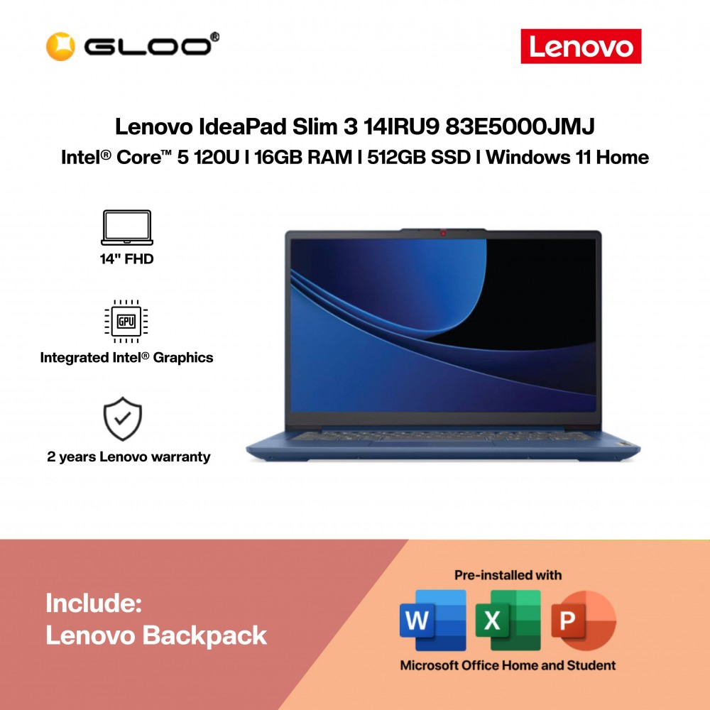 Lenovo IdeaPad Slim 3 14IRU9 83E5000JMJ Laptop (Intel® Core™ 5 120U Processor | 14"FHD | 16GB RAM | 512GB SSD | Integrated Intel® Graphics | Windows 11 Home | Office Home & Student)