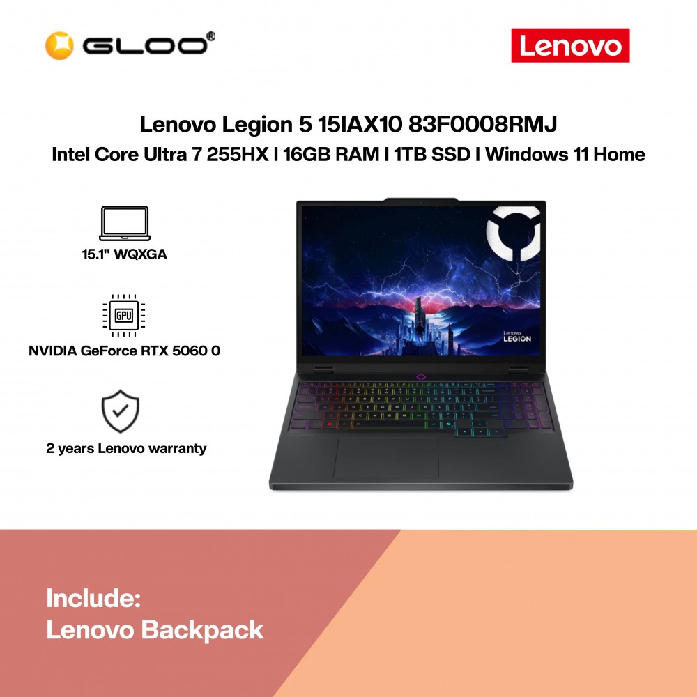 Lenovo Legion 5 15IAX10 83F0008RMJ Gaming Laptop (NVIDIA® GeForce RTX™ 5060 | Intel Core Ultra 7-255HX | 15.1" WQXGA | 16GB RAM | 1TB SSD | Windows 11 Home)