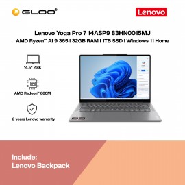 Lenovo Yoga Pro 7 14ASP9 83HN0015MJ Laptop (AMD Ryzen™ AI 9 365 | 14.5”2.8K OLED | 32GB RAM | 1TB SSD | Integrated AMD Radeon™ 880M Graphics | Windows 11 Home | Office Home & Student)