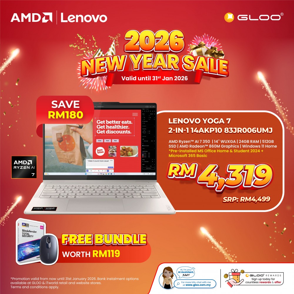 Lenovo Yoga 7 2-in-1 14AKP10 83JR006UMJ Laptop (AMD Ryzen AI 7 350 | 14" WUXGA T | 24GB RAM | 512GB SSD | AMD Radeon 860M Graphics | Windows 11 Home | Office Home & Student+M365)