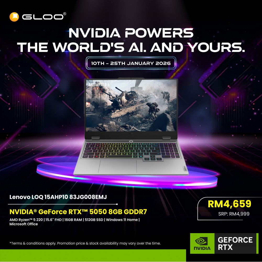 Lenovo LOQ 15AHP10 83JG008EMJ Gaming Laptop (NVIDIA® GeForce RTX™ 5050 | AMD Ryzen™ 5 220 | 15.6" FHD | 16GB RAM | 512GB SSD | Windows 11 Home | Microsoft Office Home 2024)