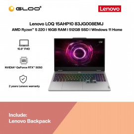 Lenovo LOQ 15AHP10 83JG008EMJ Gaming Laptop (NVIDIA® GeForce RTX™ 5050 | AMD Ryzen™ 5 220 | 15.6" FHD | 16GB RAM | 512GB SSD | Windows 11 Home | Microsoft Office Home 2024)