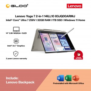 Lenovo Yoga 7 2-in-1 14ILL10 83JQ00ARMJ Laptop (Intel® Core™ Ultra 7 258V | 14" 2.8K WQXGA+ OLED Touch | 32GB RAM | 1TB SSD | Intel® Arc™ Graphics | Windows 11 Home |Microsoft Office Home 2024 + Microsoft 365)