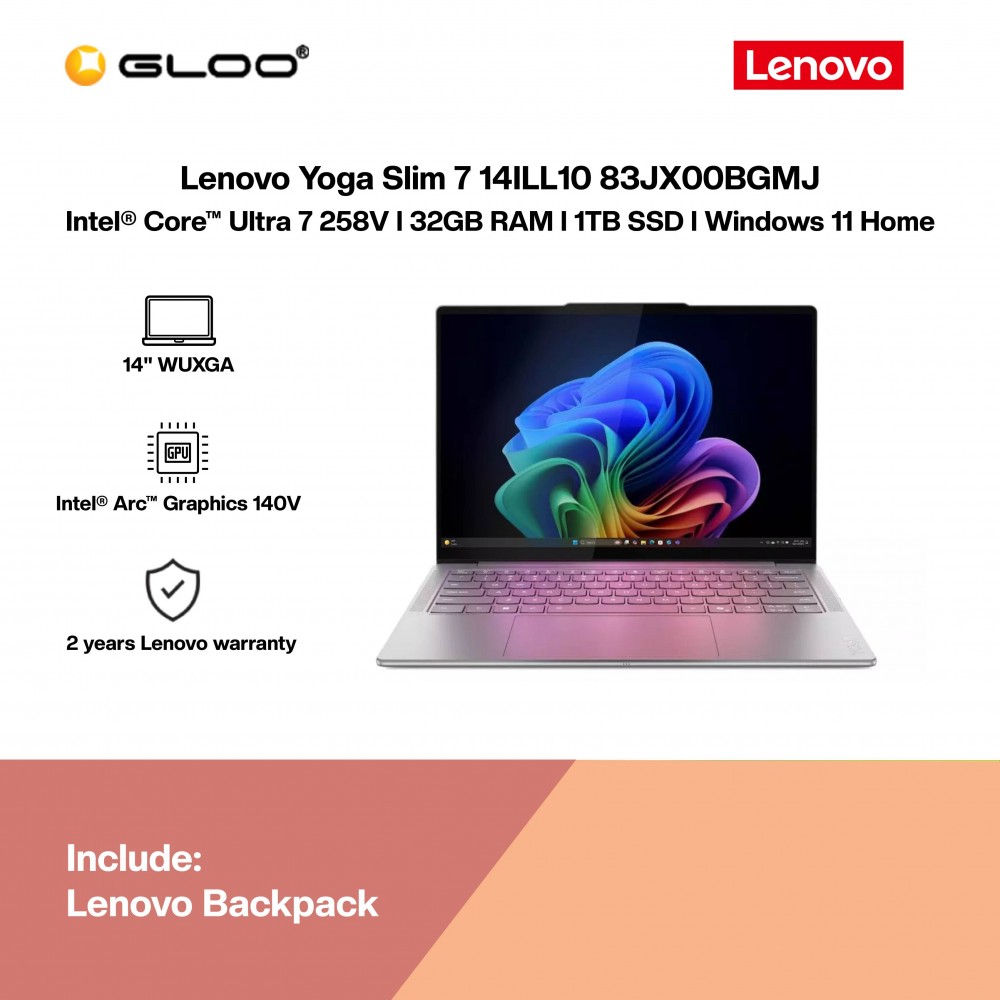 Lenovo Yoga Slim 7 14ILL10 83JX00BGMJ Laptop (Intel® Core™ Ultra 7 258V | 14" WUXGA | 32GB RAM | 1TB SSD | Intel® Arc™ 140V Graphics | Windows 11 Home | Microsoft Office Home & Student 2024 + Microsoft 365 Basic)