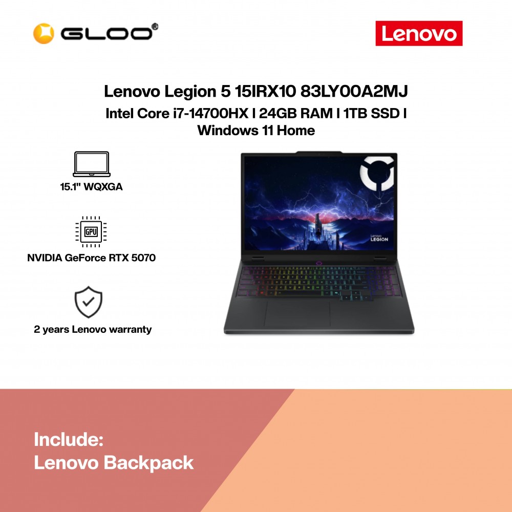 Lenovo Legion 5 15IRX10 83LY00A2MJ Gaming Laptop (NVIDIA® GeForce RTX™ 5070 | C i7-14700HX | 15.1" WQXGA | 24GB RAM | 1TB SSD | Windows 11 Home)