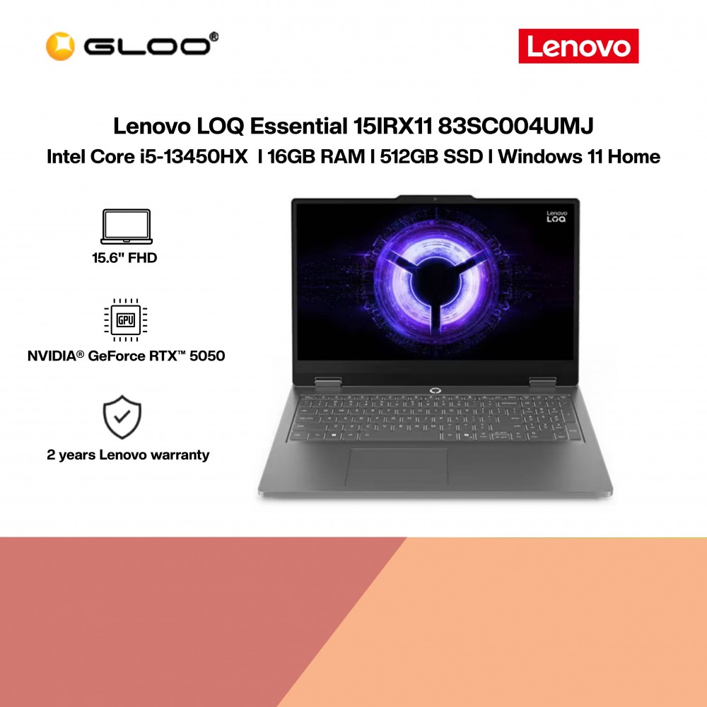 Lenovo LOQ Essential 15IRX11 83SC004UMJ Gaming Laptop (NVIDIA® GeForce RTX™ 5050 | C i5-13450HX | 15.6" FHD | 16GB RAM | 512GB SSD | Windows 11 Home)