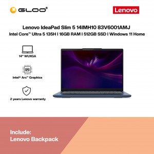 Lenovo IdeaPad Slim 5 14IMH10 83V6001AMJ Laptop (Intel Core™ Ultra 5 135H | 14" WUXGA | 8GB RAM | 512GB SSD | Intel® Arc™ Graphics  | Windows 11 Home | Preinstalled Microsoft Office 2024 + Microsoft 365 Basic)