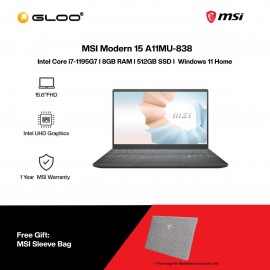 [Pre-order] MSI Modern 15 A11MU-838  Laptop (i7-1195G7,8GB,512GB SSD,Intel UHD Graphics,15.6"FHD,W11H,Gray) [ETA:3-5 working days]
