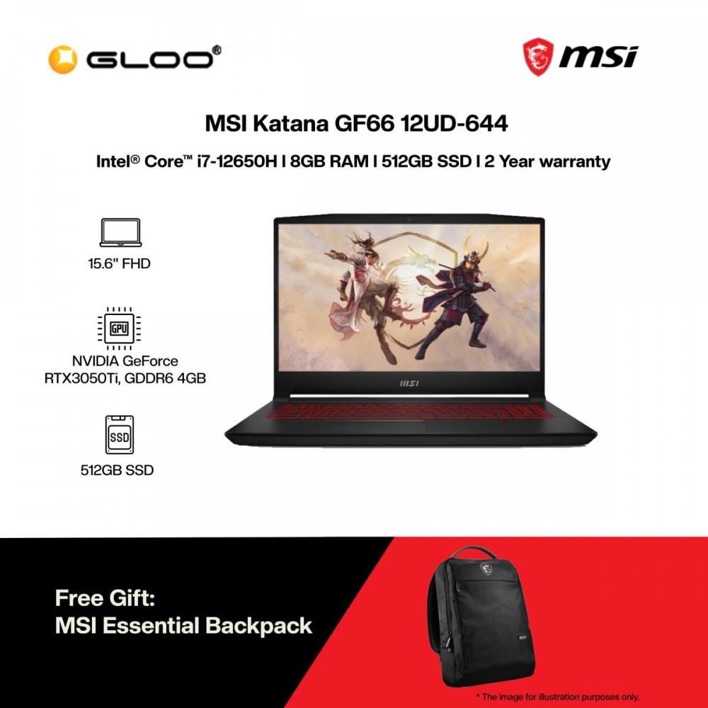 [Intel Gaming l Pre-order] MSI Katana GF66 12UD-644 Gaming Laptop (i7-12650H,8GB,512GB SSD,RTX3050Ti 4GB,15.6” FHD,W11H,Blk) [ETA:3-5 working days]