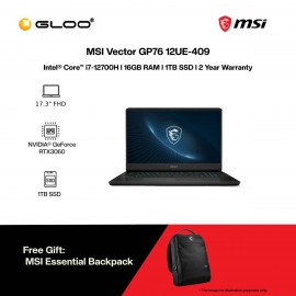 [Pre-order]  MSI Vector GP76 12UE-409 Gaming Laptop (i7-12700H,16GB,1TB SSD,RTX3060 6GB,17.3"FHD,W11H,Black) [ETA:3-5working days]