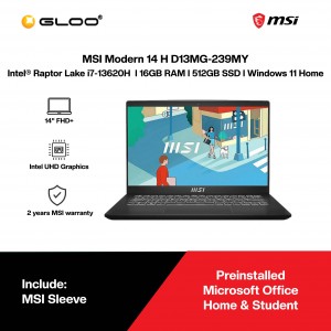 MSI Modern 14 H D13MG-239MY Laptop ( Intel Core i7-13620H | 14" FHD | 16GB RAM | 512GB SSD | Intel Iris Xe Graphics | Office Home & Student | Windows 11 Home) 