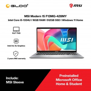 MSI Modern 15 F13MG-428MY Laptop (Intel Core i5-1334U | 15.6" FHD | 16GB RAM | 512GB SSD | Intel Iris Xe Graphics | Windows 11 Home | Office Home & Student)