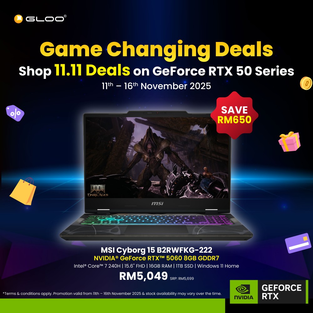 MSI Cyborg 15 B2RWFKG-222MY Gaming Laptop (NVIDIA® GeForce RTX™ 5060 | C 7-240H | 15.6" FHD | 16GB RAM | 1TB SSD | Windows 11 Home)