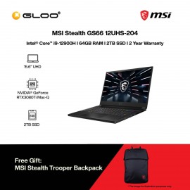 [Intel Gaming] [Pre-order] MSI Stealth GS66 12UHS-204 Gaming Laptop (i9-12900H,64GB,2TB SSD,RTX3080Ti MaxQ 16GB,15.6"UHD,W11Pro,Blk) [ETA: 3-5 working days]