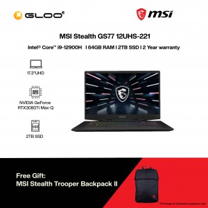 [Pre-order] MSI Stealth GS77 12UHS-221 (i9-12900H,64GB,2TB SSD,RTX3080Ti MaxQ 16GB,17.3"UHD,W11H,Black) [FREE] MSI Stealth Trooper Backpack II [ETA:3-5 working days]