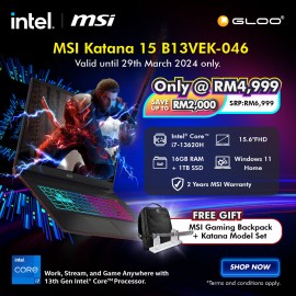[Pre-order] MSI Katana 15 B13VEK-046 Gaming Laptop (i7-13620H,16GB,1TB SSD,RTX4050 6GB,15.6"FHD,W11H,Black)[ETA: 3-5 working days]