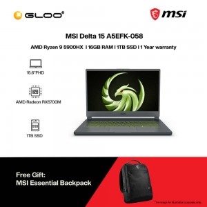 [Pre-order] MSI Delta 15 A5EFK-058 (Ryzen 9-5900HX,16GB,1TB SSD,RX6700M 10GB,15.6"FHD,W11H,Black) [FREE]  MSI Essential Backpack [ETA:3-5 working days]
