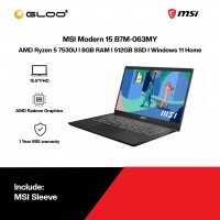[Pre-order] MSI Modern 15 B7M-063MY Laptop (R5-7530U,8GB,512GB SSD,AMD Radeon Graphics,15.6” FHD,W11H,Blk) [ETA: 3-5 working days]