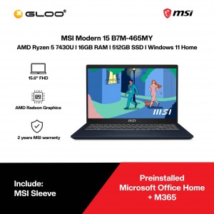MSI Modern 15 B7M-465MY Laptop ( AMD Ryzen 5 7430U | 15.6" FHD | 16GB RAM | 512GB SSD | AMD Radeon Graphics | Windows 11 Home | Office Home)