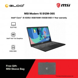 [Pre-order] MSI Modern 15 B12M-065 (i5-1235U,8GB,512GB SSD,Intel Iris Xe Graphics,15.6"FHD,W11H,Black) [FREE] MSI Sleeve Bag [ETA:3-5 working days]