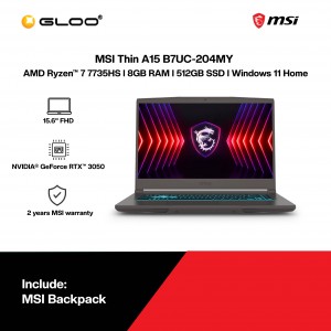 MSI Thin A15 B7UC-204MY Gaming Laptop (AMD Ryzen™ 7 7735HS | 15.6" FHD | 8GB RAM | 512GB SSD | NVIDIA® GeForce RTX™ 3050 4GB | Windows 11 Home)