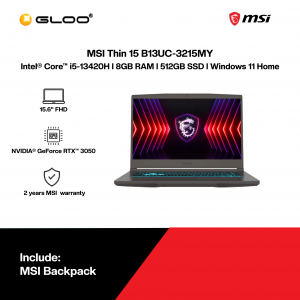 MSI Thin 15 B13UC-3215MY Gaming Laptop (Intel® Core™ i5-13420H | 15.6” FHD | 8GB RAM | 512GB SSD | NVIDIA® GeForce RTX™ 3050 | Windows 11 Home)