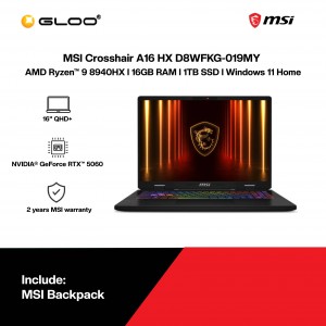 MSI Crosshair A16 HX D8WFKG-019MY Gaming Laptop (AMD Ryzen™ 9 8940HX | 16" QHD+ | 16GB RAM | 1TB SSD | NVIDIA® GeForce RTX™ 5060 8GB | Windows 11 Home)