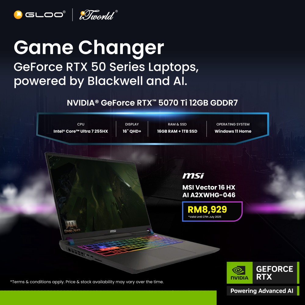 MSI Vector 16 HX AI A2XWHG-046MY Gaming Laptop (Intel Core Ultra 7 Processor 255HX |16"QHD+ | 16GB RAM | 1TB SSD | NVIDIA RTX 5070Ti | Windows 11 Home)
