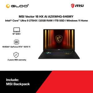 MSI Vector 18 HX AI A2XWHG-646MY Gaming Laptop (Intel® Core™ Ultra 9 275HX | 18" QHD+ | 32GB RAM | 1TB SSD | NVIDIA® GeForce RTX™ 5070 Ti 12GB | Windows 11 Home)