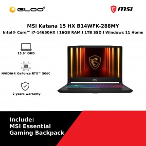 MSI Katana 15 HX B14WFK-288MY (Intel® Core™ i7-14650HX | 15.6" QHD| 16GB | 1TB SSD | NVIDIA® GeForce RTX™ 5060 | Windows 11 Home)