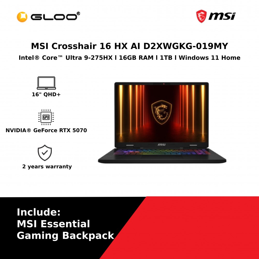 [Pre-order] MSI Crosshair 16 HX AI D2XWGKG-019MY (Intel® Core™ Ultra 9-275HX | 16" QHD+ | 16GB | 1TB SSD | NVIDIA® GeForce RTX 5070 | Windows 11 Home)