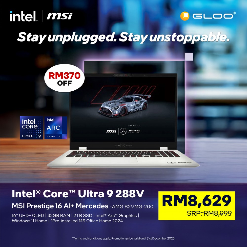MSI Prestige 16 AI+ Mercedes-AMG B2VMG-200MY Productivity Laptop (Intel® Core™ Ultra 9 288V | 16" UHD+ | 32GB RAM | 2TB SSD | Intel® Arc™ 140V GPU | Windows 11 Home |Microsoft Office Home 2024)