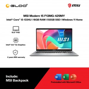 MSI Modern 15 F13MG-429MY Laptop (Intel® Core™ i5-1334U | 15.6" FHD | 16GB RAM | 512GB SSD | Intel® Iris® Xe Graphics | Windows 11 Home |Microsoft Office Home 2024)