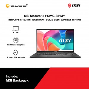 MSI Modern 14 F13MG-881MY Laptop (Intel Core i5-1334U | 14" FHD | 16GB RAM | 512GB SSD | Intel Iris Xe Graphics | Windows 11 Home | Microsoft Office Home 2024 | Platinum Gray)