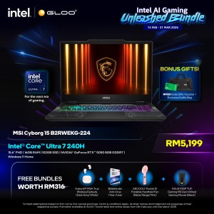 MSI Cyborg 15 B2RWEKG-224MY Gaming Laptop (NVIDIA® GeForce RTX™ 5050 | C 7-240H | 15.6" FHD | 16GB RAM | 512GB SSD | Windows 11 Home)