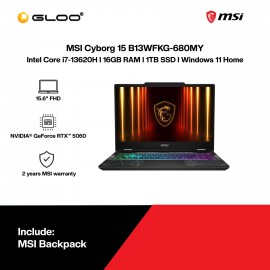 MSI Cyborg 15 B13WFKG-680MY Gaming Laptop (Intel Core i7-13620H | 15.6" FHD | 16GB RAM | 1TB SSD | NVIDIA® GeForce RTX™ 5060 | Windows 11 Home)
