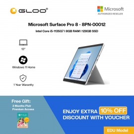 (Surface For Student 10% Off) Microsoft Surface Pro 8 Core i5/8GB RAM - 128GB SSD Platinum - 8PN-00012 + Free 3 Months Pixlr Premium Access - Worth RM100