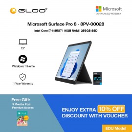 (Surface For Student 10% Off) Microsoft Surface Pro 8 Core i7/16GB RAM - 256GB SSD Graphite - 8PV-00028 + Free 3 Months Pixlr Premium Access - Worth RM100