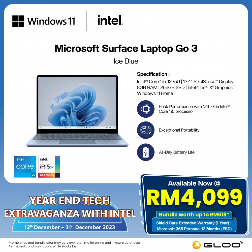 Microsoft Surface Laptop Go - 12.4 Touchscreen - Intel Core i5 - 8GB  Memory - 256GB SSD - Ice Blue