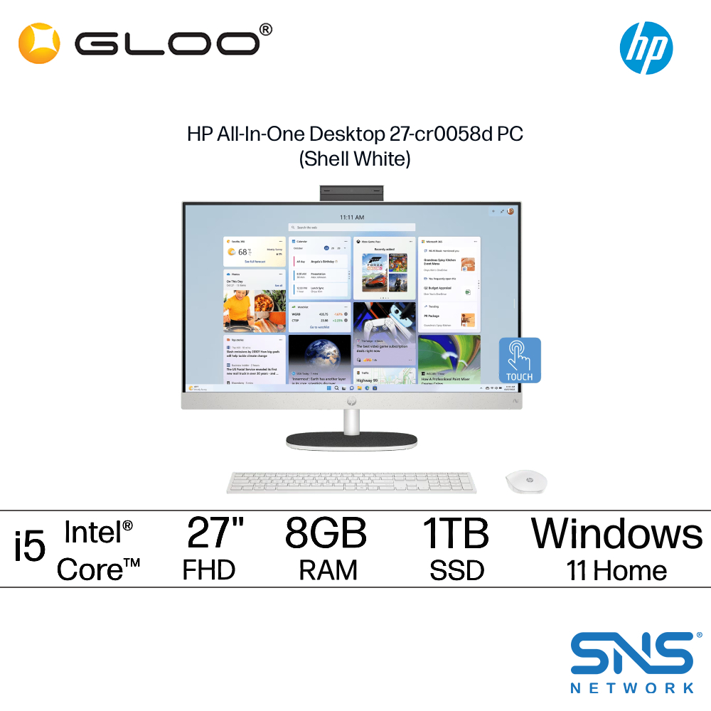 HP All-In-One Desktop 27-cr0058d PC (Intel® Core™ i5-1334U | 27"FHD | 8GB RAM | 1TB SSD | Intel® Iris® Xe Graphics | Windows 11 Home | Microsoft Office Home & Student 2024 + Microsoft 365 Basic)