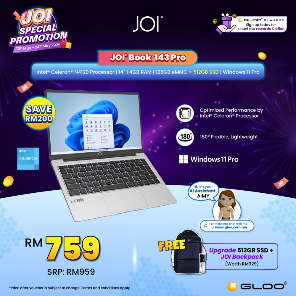 JOI Book 143 Pro (N4120,4GB,128GB eMMC,Integrated,14”,W11Pro) 