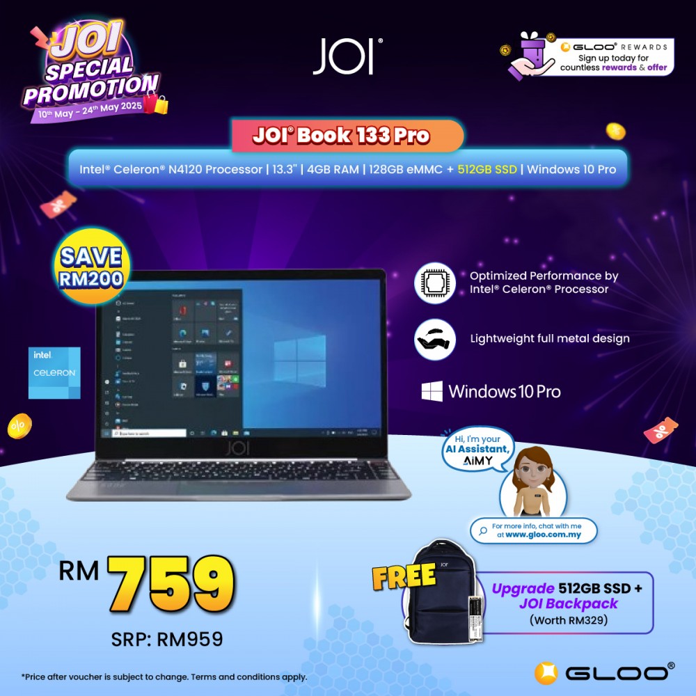 JOI Book 133 Pro Notebook (Celeron N4120,4GB,128GB eMMC,13.3''FHD,W10,GRY)