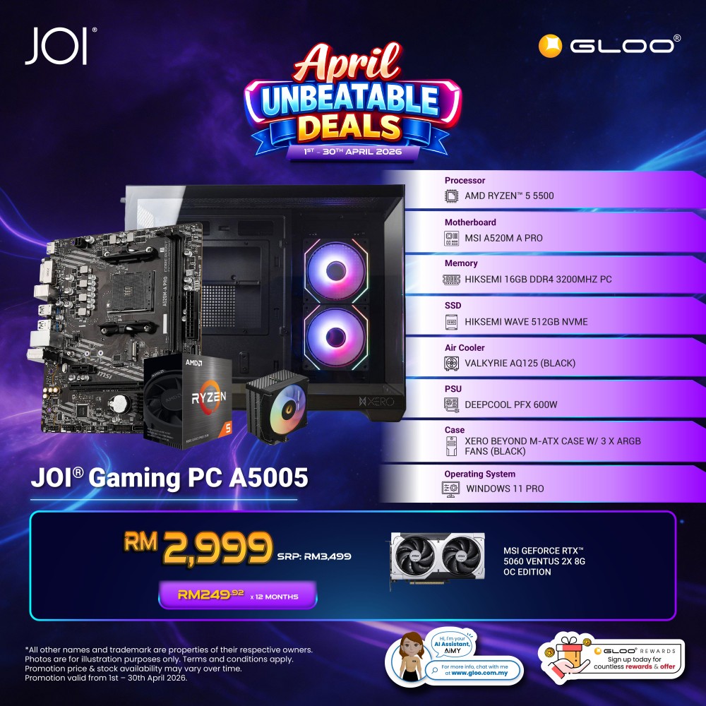 JOI Gaming PC A5005 (AMD RYZEN 5 5500/16GB RAM/512GB SSD/RTX 5060/W11P)