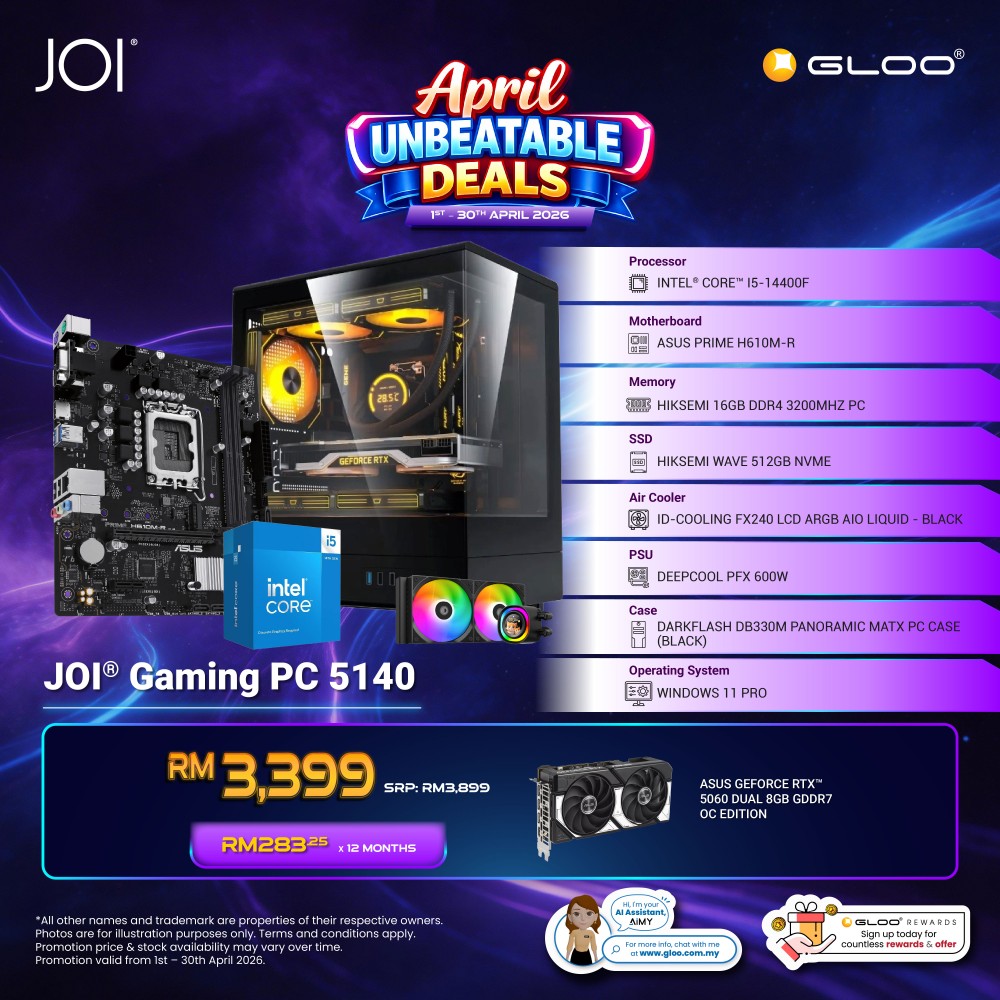 JOI Gaming PC 5140 (INTEL CORE I5-14400F/16GB RAM/512GB SSD/RTX 5060/W11P)
