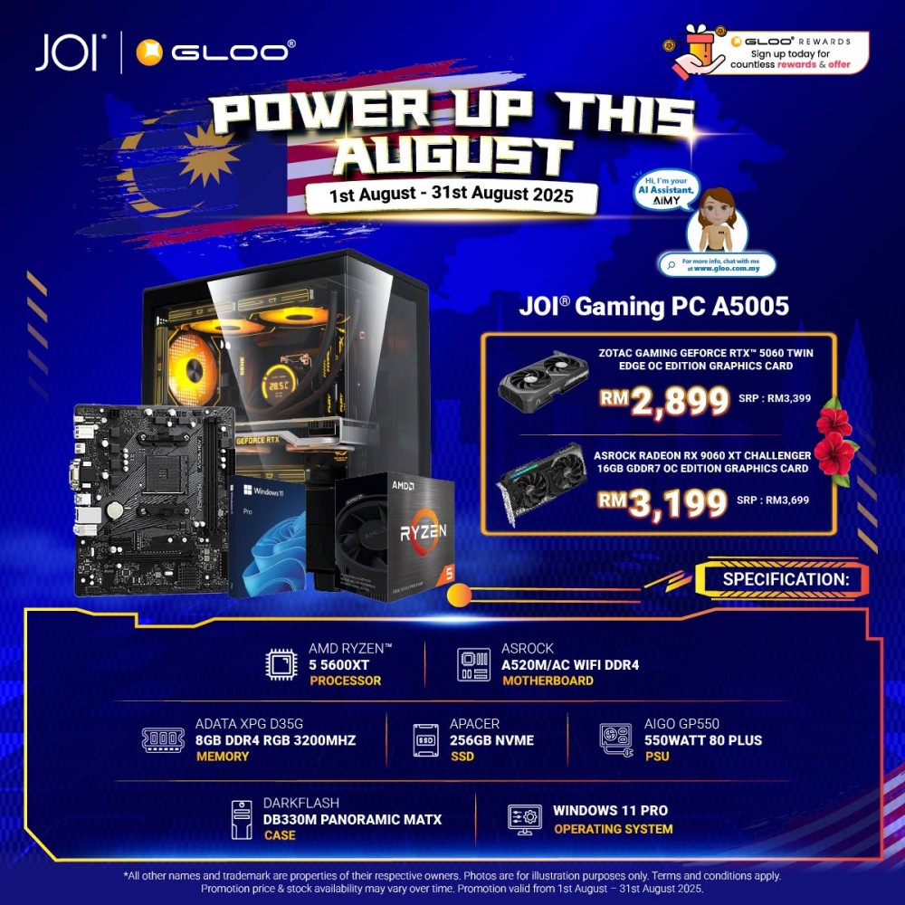 JOI GAMING PC A5005 (AMD Ryzen 5 5500XT/8GB RAM/256GB SSD/RTX5060/W11P)