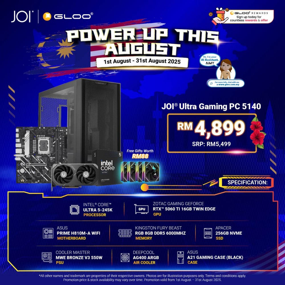 JOI Ultra Gaming PC 5140 (Intel core Ultra 5-245K /8GB RAM/256GB SSD/RTX5060TI/DOS