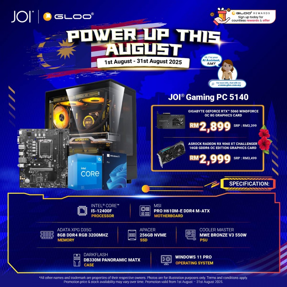 JOI Gaming PC 5140 (Intel core I5-12400F/8GB RAM/256GB SSD/RTX5060/W11P)