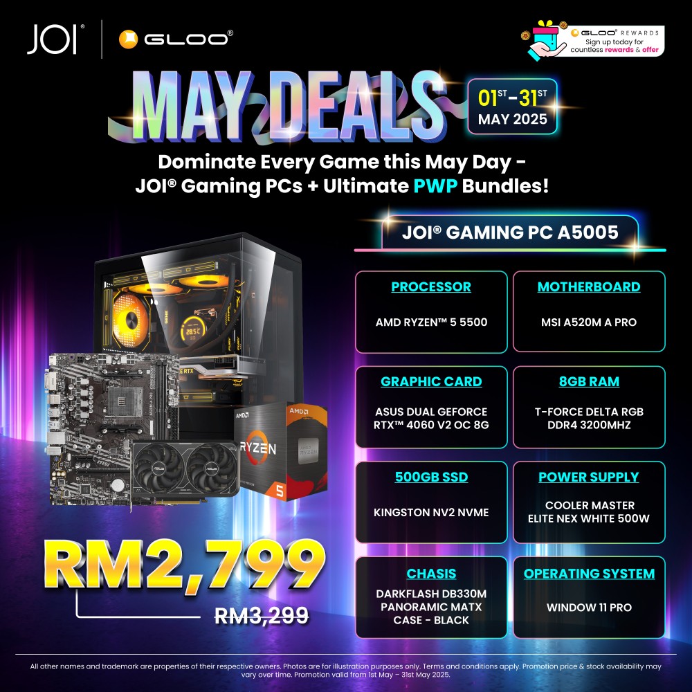 JOI Gaming PC A5005 (AMD Ryzen 5 5500-8GB RAM-500GB SSD-RTX4060-W11P)