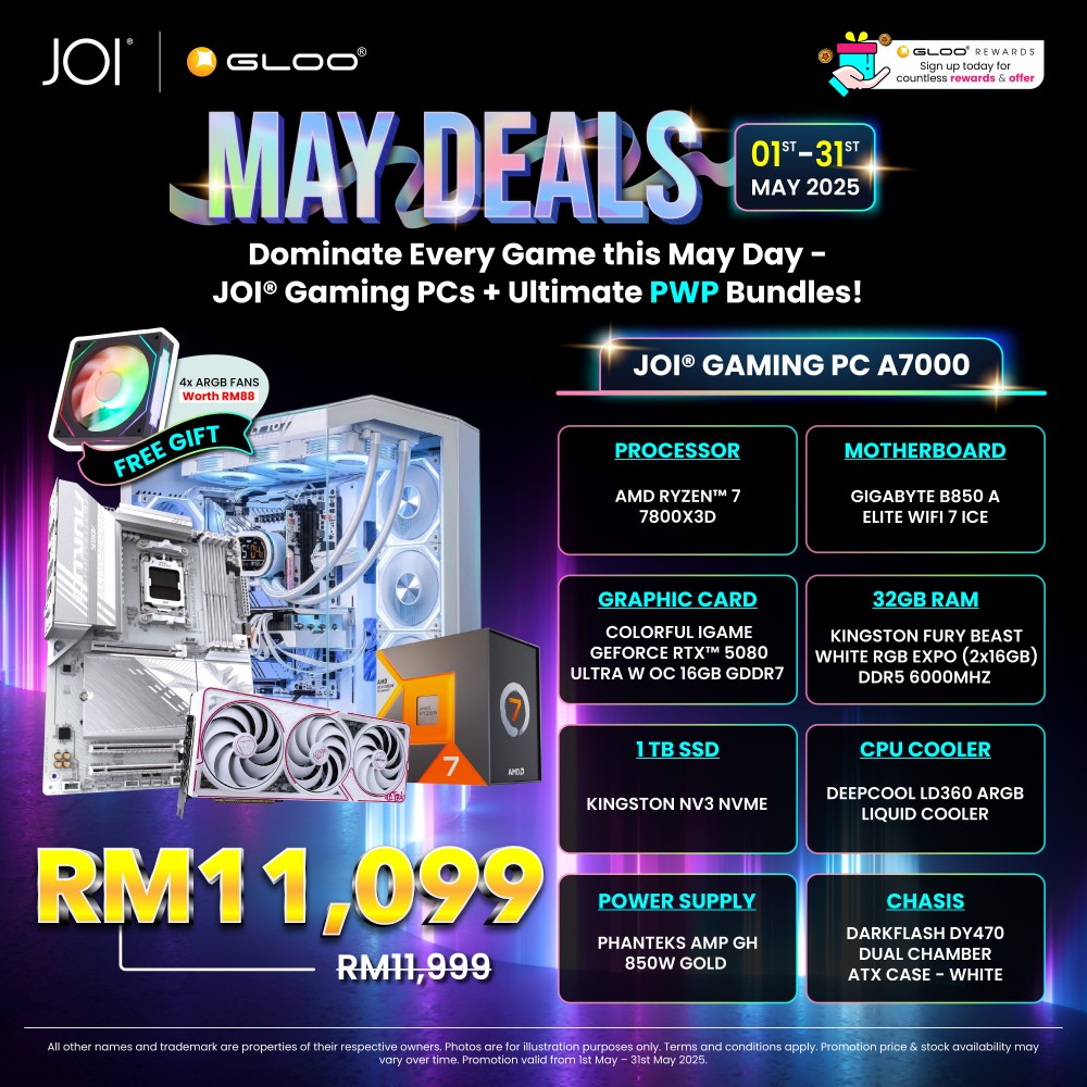 JOI Gaming PC A7000 (AMD Ryzen 7 7800X3D-32GB RAM-1TB SSD-RTX5080-DOS)