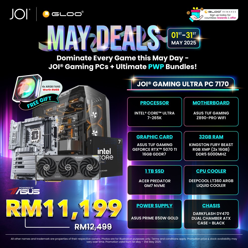 JOI Gaming Ultra PC 7170 (Intel® Core™ Ultra 7-265K-32GB RAM-1TB SSD-RTX5070 Ti-DOS)
